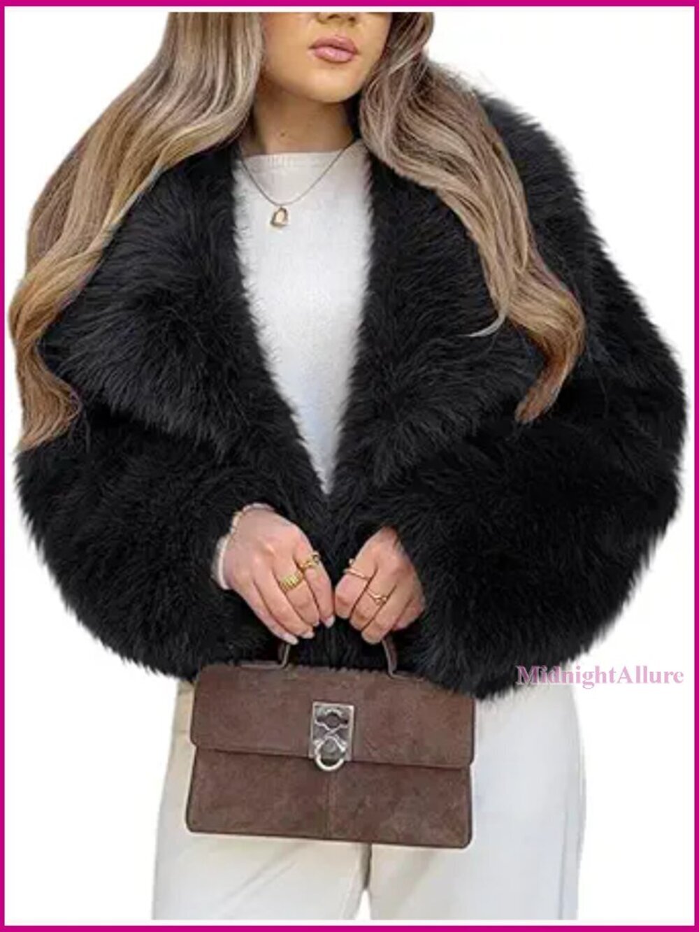 Fluffy Faux Fur Cropped Jacket Open Front Winter Coat Long Sleeve